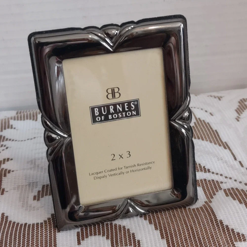 Burnes of Boston 2x3 Picture Frame Gunmetal Silver Art Deco Scalloped Metal Mini